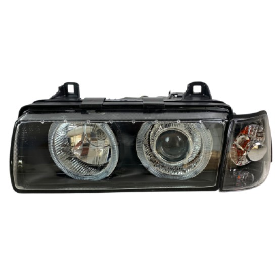 Φανάρια εμπρός angel eyes για Bmw E36 (1991-2000) 4d sedan - μαύρα , χωρίς λάμπες (Η7) - σετ 2τμχ.