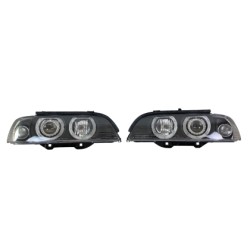 Φανάρια εμπρός angel eyes για BMW E39 (1995-2003) - μαύρα , με λάμπες (Η7) - σετ 2τμχ.