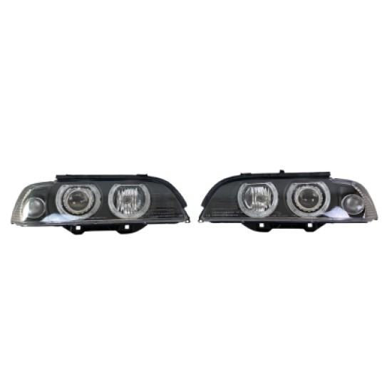 Φανάρια εμπρός angel eyes για BMW E39 (1995-2003) - μαύρα , με λάμπες (Η7) - σετ 2τμχ.