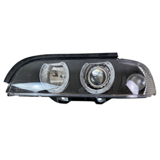 Φανάρια εμπρός angel eyes για BMW E39 (1995-2003) - μαύρα , με λάμπες (Η7) - σετ 2τμχ.