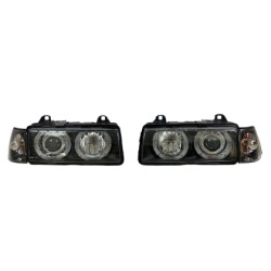 Φανάρια εμπρός angel eyes για BMW E36 (1991-2000) 4d sedan - chrome , χωρίς λάμπες (Η7) - σετ 2τμχ.