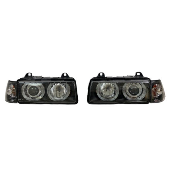 Φανάρια εμπρός angel eyes για BMW E36 (1991-2000) 4d sedan - chrome , χωρίς λάμπες (Η7) - σετ 2τμχ.