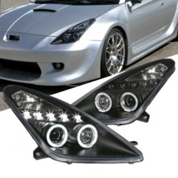 Φανάρια εμπρός angel eyes για Toyota Celica T230 (1999-2005) - μαύρα , με λάμπες (Η1) - σετ 2τμχ.