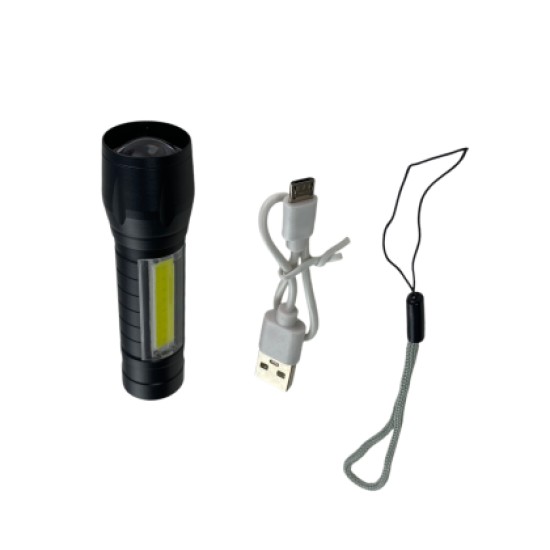 Επαναφορτιζόμενος φακός με θήκη και καλώδιο USB - 1τμχ.