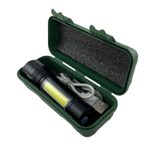 Επαναφορτιζόμενος φακός με θήκη και καλώδιο USB - 1τμχ.