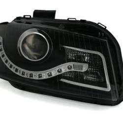 Φανάρια εμπρός led Dayline για Audi A3 (2003-2008) - μαύρα , με λάμπες (Η9) - σετ 2τμχ.