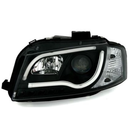 Φανάρια εμπρός led Light Bar Design για Audi A3 (2003-2008) -μαύρα , με λάμπες (H7/Η1) - σετ 2τμχ.
