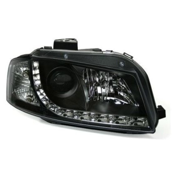 Φανάρια εμπρός led για Audi A3 (2003-2008) - μαύρα , με λάμπες (H7/Η1) - σετ 2τμχ.