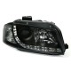 Φανάρια εμπρός led για Audi A3 (2003-2008) - μαύρα , με λάμπες (H7/Η1) - σετ 2τμχ.