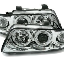 Φανάρια εμπρός angel eyes για Audi A4 (1995-1998) - chrome , με λάμπες (Η1) - σετ 2τμχ.