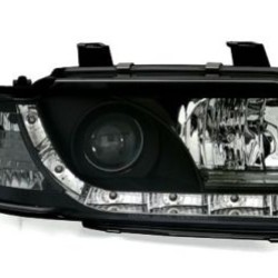 Φανάρια εμπρός led Dayline για Audi A4 (1995-1998) - μαύρα , με λάμπες (Η1) - σετ 2τμχ.