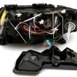 Φανάρια εμπρός angel eyes για Audi A6 (1997-2001) / Allroad 1999-2005 - μαύρα , με λάμπες (Η7) - σετ 2τμχ.