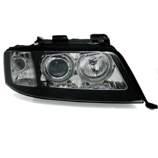 Φανάρια εμπρός angel eyes για Audi A6 (1997-2001) / Allroad 1999-2005 - μαύρα , με λάμπες (Η7) - σετ 2τμχ.