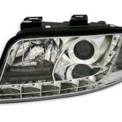 Φανάρια εμπρός led για Audi A6 με φώτα ημέρας (1997-2001) / Allroad 1999-2005 - chrome , με λάμπες (Η1) - σετ 2τμχ.