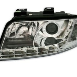 Φανάρια εμπρός με φώτα ημέρας led για Audi A6 (2001-2003) - chrome , με λάμπες (Η1) - σετ 2τμχ.