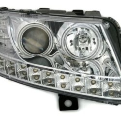 Φανάρια εμπρός angel eyes για Audi A6 led (2004-2008) - chrome , με λάμπες (Η1) - σετ 2τμχ.