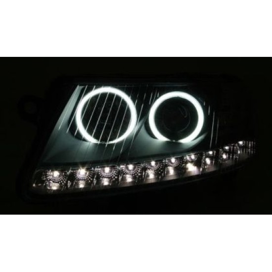 Φανάρια εμπρός angel eyes για Audi A6 led (2004-2008) - chrome , με λάμπες (Η1) - σετ 2τμχ.