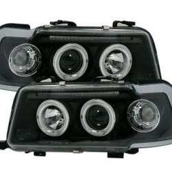 Φανάρια εμπρός angel eyes για Audi 80 B4 (1991-1996) - μαύρα , με λάμπες (Η1) - σετ 2τμχ.