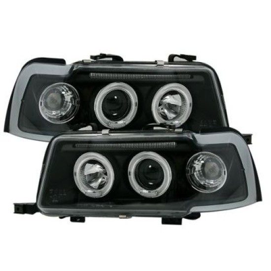 Φανάρια εμπρός angel eyes για Audi 80 B4 (1991-1996) - μαύρα , με λάμπες (Η1) - σετ 2τμχ.
