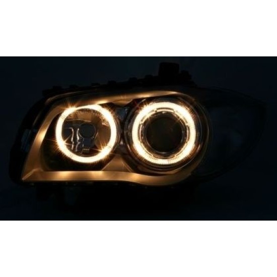 Φανάρια εμπρός angel eyes για BMW E87 / E81 / E82 (2004-2011) - μαύρα , χωρίς λάμπες (Η7) - σετ 2τμχ.