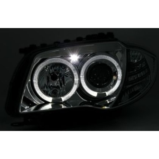 Φανάρια εμπρός angel eyes για BMW E87/Ε81 (2004-2011) - chrome , με λάμπες (Η1) - σετ 2τμχ.
