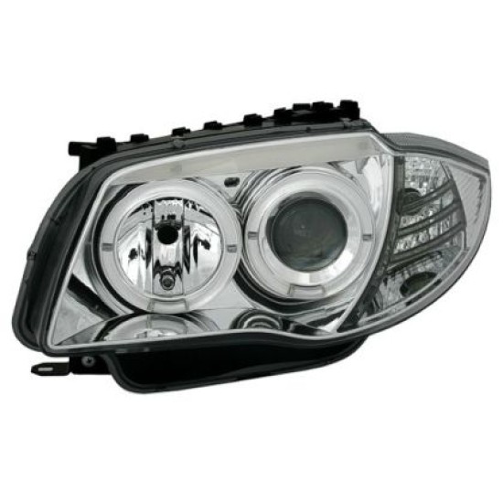 Φανάρια εμπρός angel eyes για BMW E87/Ε81 (2004-2011) - chrome , με λάμπες (Η1) - σετ 2τμχ.