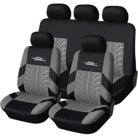 Καλύμματα καθισμάτων αυτοκινήτου - σχέδιο 16007 - γκρί / μαύρο χρώμα - σετ 9 τεμαχίων
