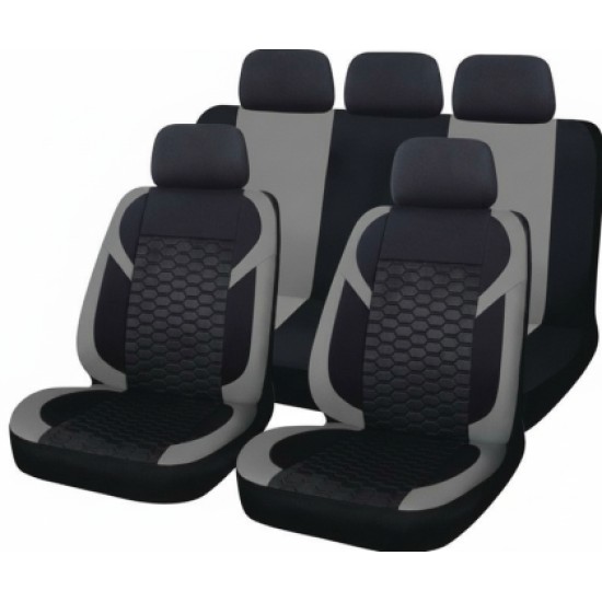 Καλύμματα καθισμάτων αυτοκινήτου - σχέδιο 19121 - μαύρο / γκρι χρώμα - σετ 9 τεμαχίων