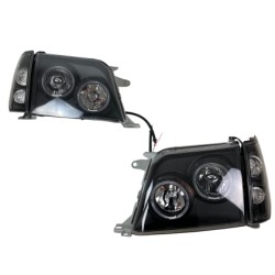 Φανάρια εμπρός Toyota Land Cruiser FJ90 (1996-2003) angel eyes - μαύρα , με λάμπες (Η1) - σετ 2τμχ.