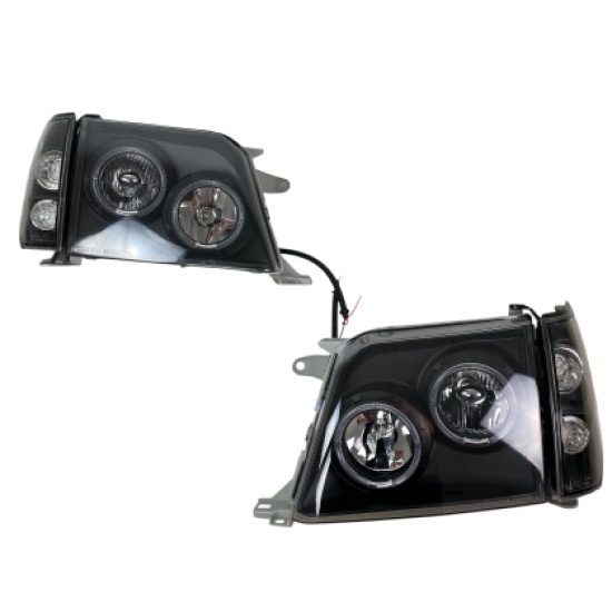 Φανάρια εμπρός Toyota Land Cruiser FJ90 (1996-2003) angel eyes - μαύρα , με λάμπες (Η1) - σετ 2τμχ.