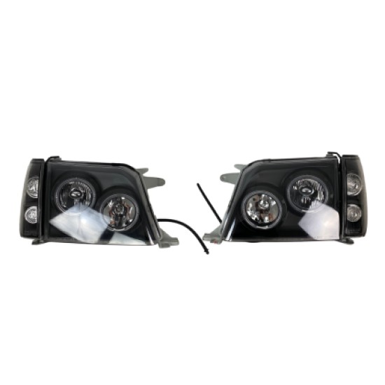 Φανάρια εμπρός Toyota Land Cruiser FJ90 (1996-2003) angel eyes - μαύρα , με λάμπες (Η1) - σετ 2τμχ.