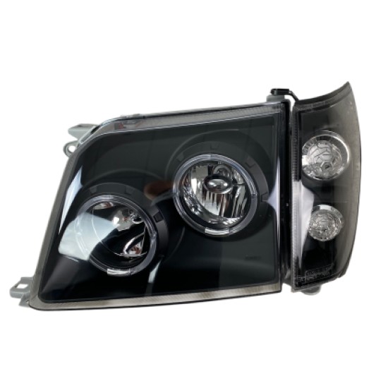 Φανάρια εμπρός Toyota Land Cruiser FJ90 (1996-2003) angel eyes - μαύρα , με λάμπες (Η1) - σετ 2τμχ.