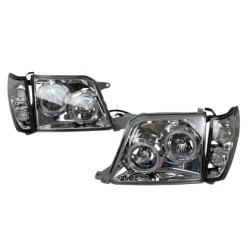 Φανάρια εμπρός Toyota Land Cruiser FJ90 (1996-2003) angel eyes - chrome , με λάμπες (Η1) - σετ 2τμχ.