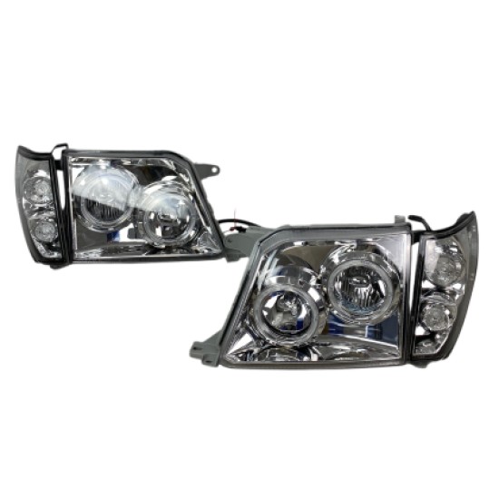 Φανάρια εμπρός Toyota Land Cruiser FJ90 (1996-2003) angel eyes - chrome , με λάμπες (Η1) - σετ 2τμχ.