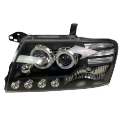 Φανάρια εμπρός Mitsubishi Pajero (2001-2006) angel eyes - μαύρα , με λάμπες (Η1) - σετ 2τμχ.