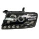 Φανάρια εμπρός Mitsubishi Pajero (2001-2006) angel eyes - μαύρα , με λάμπες (Η1) - σετ 2τμχ.