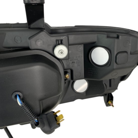 Φανάρια εμπρός Mitsubishi Pajero (2001-2006) angel eyes - μαύρα , με λάμπες (Η1) - σετ 2τμχ.