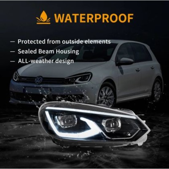 Φανάρια εμπρός led για Vw Golf 6 (2008-2014) μαύρα, χωρίς λάμπες (D2S) - σετ 2τμχ.