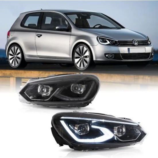 Φανάρια εμπρός led για Vw Golf 6 (2008-2014) μαύρα, χωρίς λάμπες (D2S) - σετ 2τμχ.