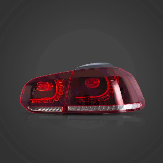 Πίσω φανάρια led Vw Golf 6 (2008-2014) GTI / R design με τρέχουμενο φλας, κόκκινα - σετ 2τμχ.