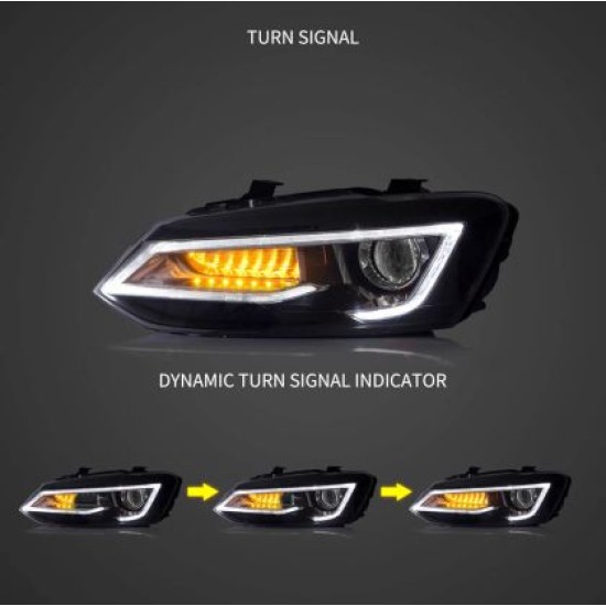 Φανάρια εμπρός Vw Polo (2009-2017) led μαύρα, χωρίς λάμπες (D2S) - σετ 2τμχ.