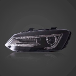 Φανάρια εμπρός Vw Polo (2009-2017) led μαύρα, χωρίς λάμπες (D2S) - σετ 2τμχ.