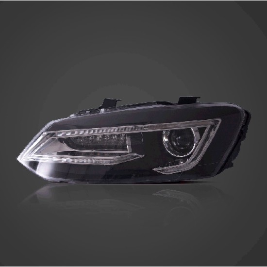 Φανάρια εμπρός Vw Polo (2009-2017) led μαύρα, χωρίς λάμπες (D2S) - σετ 2τμχ.