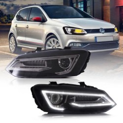 Φανάρια εμπρός Vw Polo (2009-2017) led μαύρα, χωρίς λάμπες (D2S) - σετ 2τμχ.