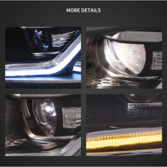 Φανάρια εμπρός Vw Golf 7 (2014-2018) led Silver line design, μαύρα, χωρίς λάμπες (D2S/H7) - σετ 2τμχ.