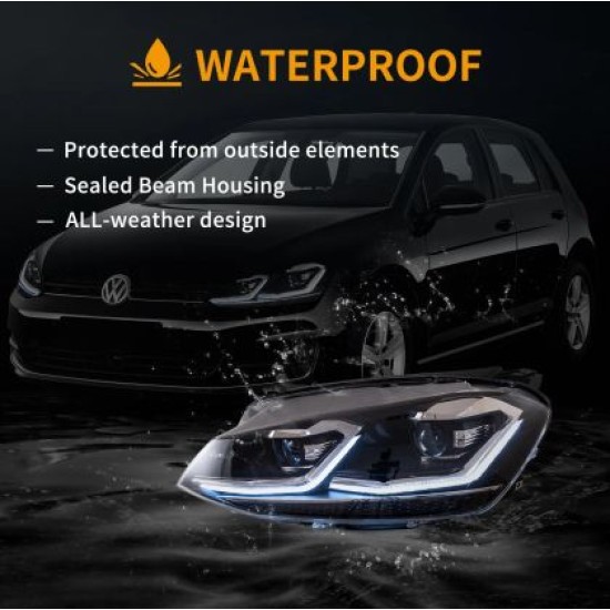Φανάρια εμπρός Vw Golf 7 (2014-2018) led Silver line design, μαύρα, χωρίς λάμπες (D2S/H7) - σετ 2τμχ.