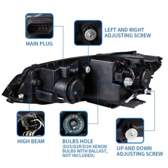 Φανάρια εμπρός Vw Golf 7.5 (2018-2021) led Silver line design, μαύρα, χωρίς λάμπες (D2S/H7) - σετ 2τμχ.