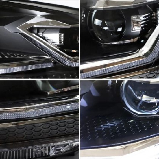 Φανάρια εμπρός Vw Golf 7.5 (2018-2021) led Silver line design, μαύρα, χωρίς λάμπες (D2S/H7) - σετ 2τμχ.