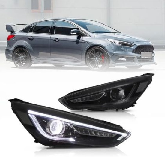 Φανάρια εμπρός Ford Focus (2015-2018) led μαύρα, χωρίς λάμπες (D2S) - σετ 2τμχ.