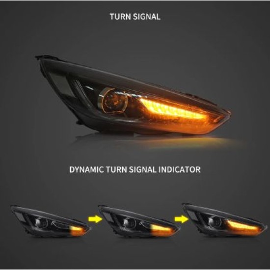 Φανάρια εμπρός Ford Focus (2015-2018) led μαύρα, χωρίς λάμπες (D2S) - σετ 2τμχ.